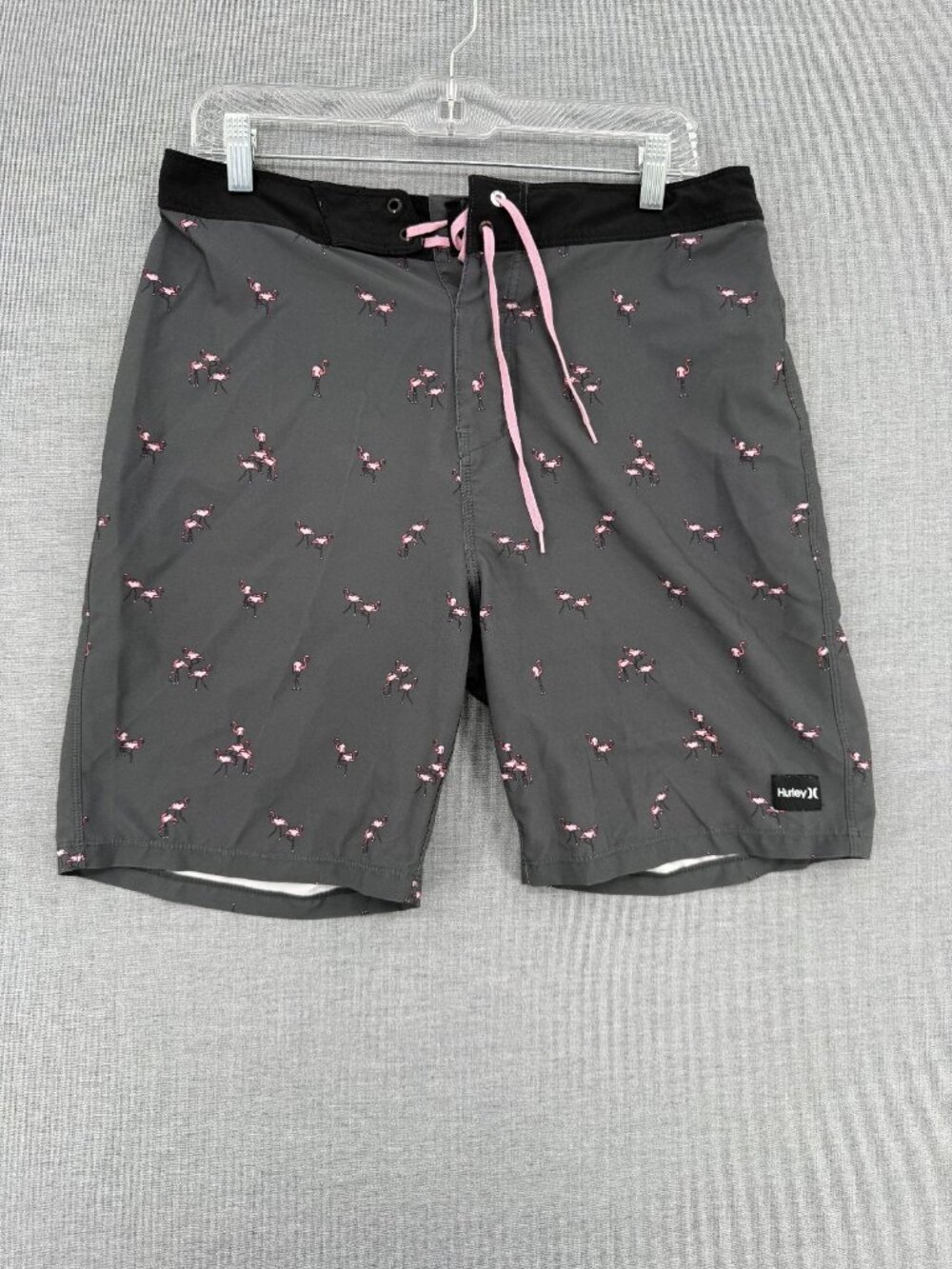 Hurley Board Shorts Mens 32 8" Pink Flamingo Beach Swim Trunks Drawstring Pocket